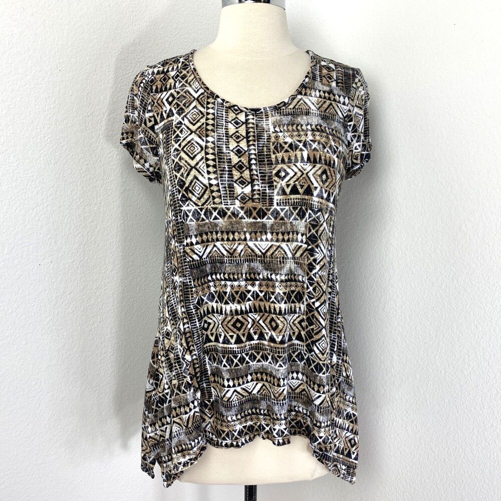 Cable & Gauge Geometric Knit Top Large Loose Fit Travel Comfort Boho Cottagecore